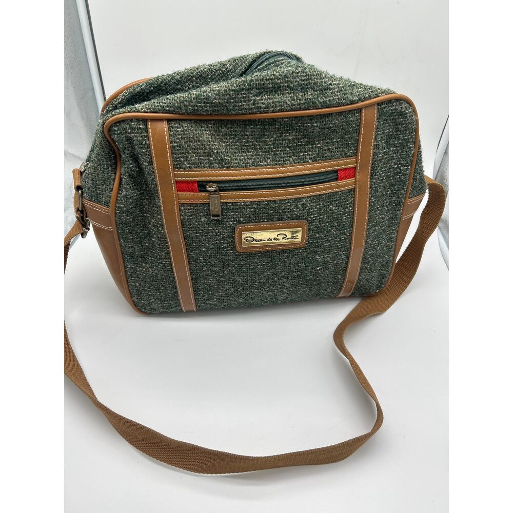 Vintage Oscar de la Renta Green Tweed Travel Bag Carry On Weekender Luggage
